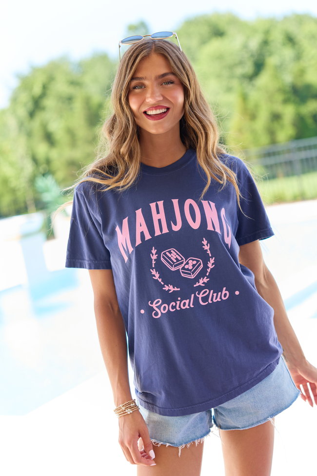 Mahjong Social Club Navy Graphic Tee