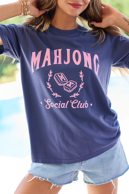 Mahjong Social Club Navy Graphic Tee