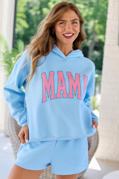 Mama Block Light Blue Graphic Hoodie