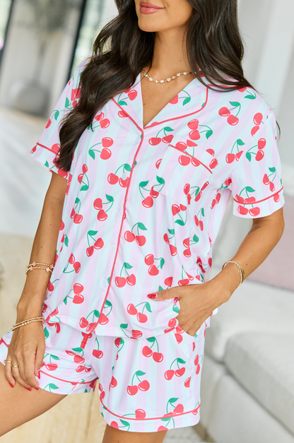 Cozy Crush Pajama Shorts - Cherry Stripe