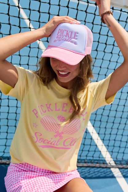 Pickleballer White/Pink Embroidered Trucker Hat
