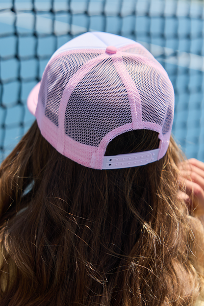 Pickleballer White/Pink Embroidered Trucker Hat
