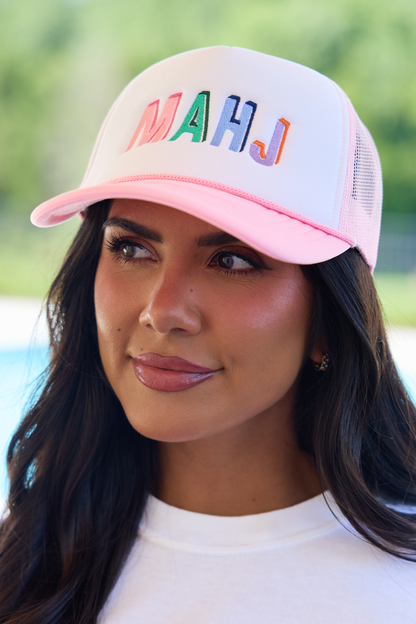 Mahj Multi White/Pink Embroidered Trucker Hat
