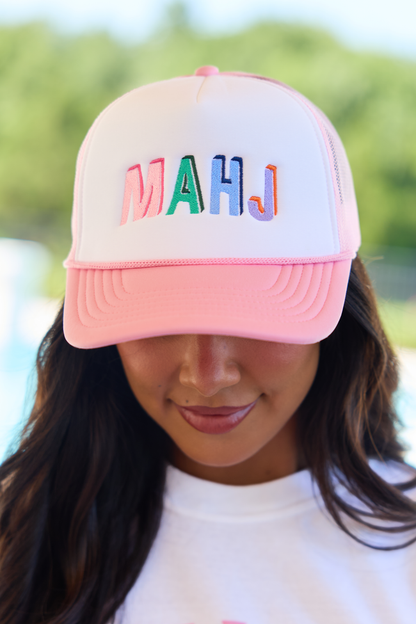Mahj Multi White/Pink Embroidered Trucker Hat
