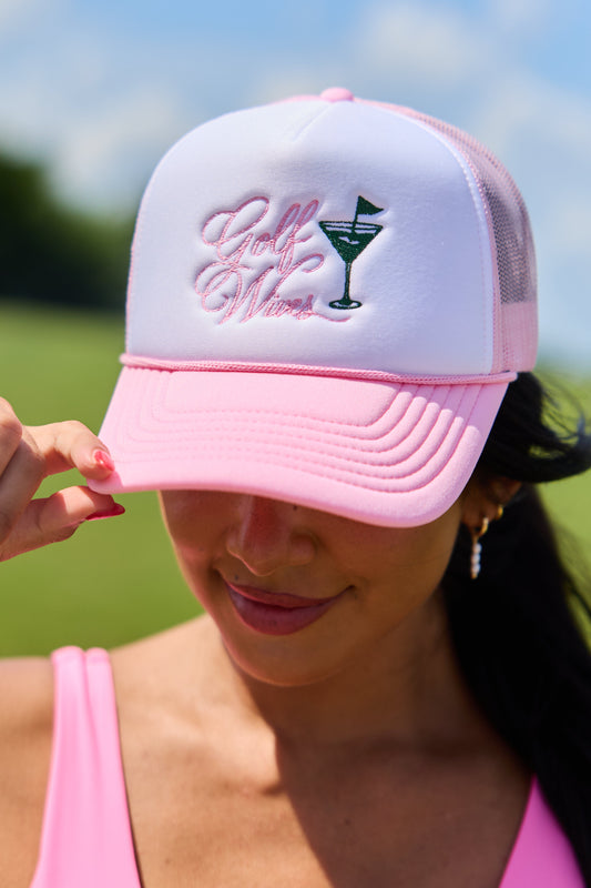 Golf Wives White/Pink Embroidered Trucker Hat