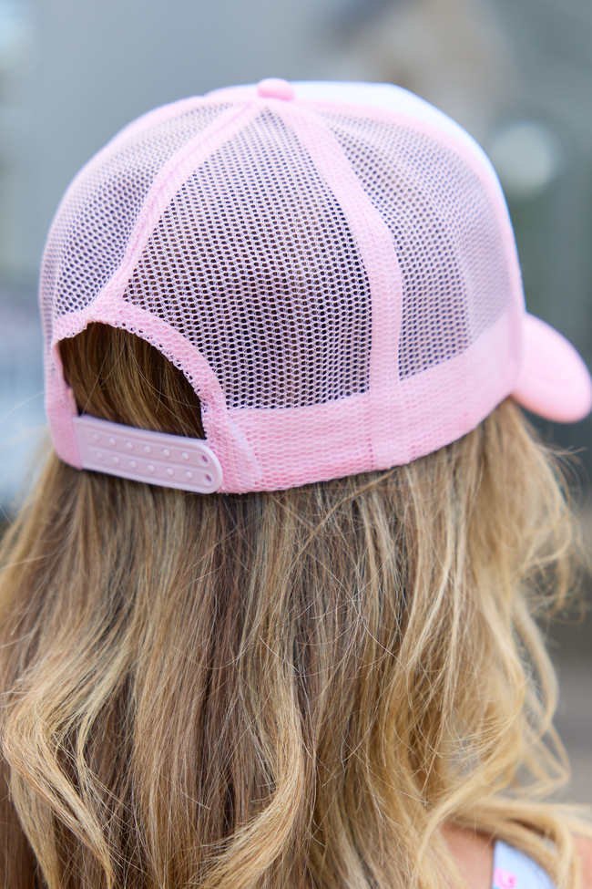 Tennis Racquet White/Pink Embroidered Trucker Hat