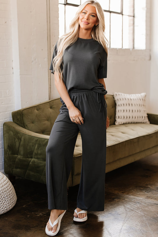 Threaded Pear Dallas Drawstring Side Crewneck Tee and Loose Pants Set