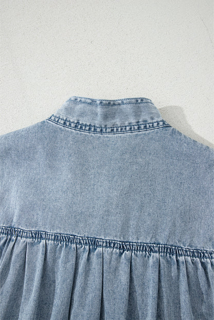 Threaded Pear Clare Sleeveless Ruffled Chambray Dress