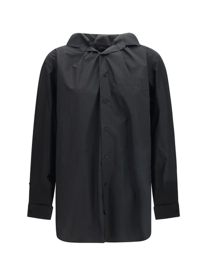 Shirt With Elasticated Collar Black Cotton