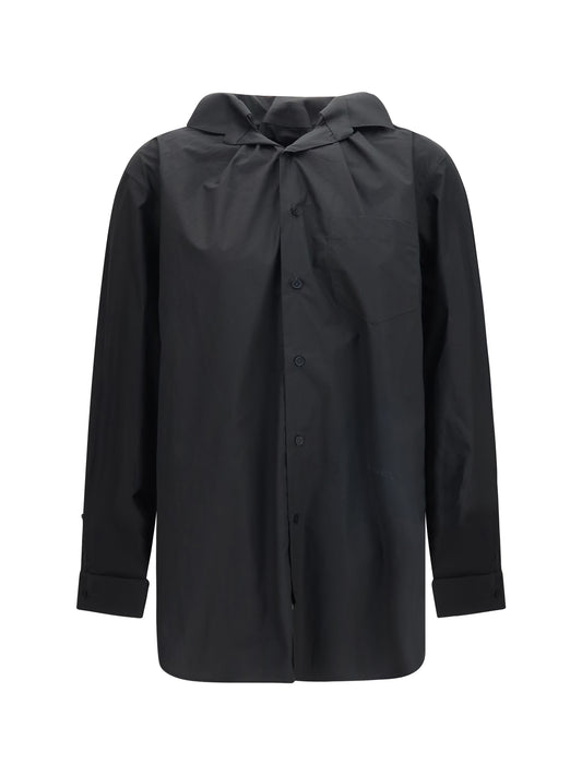 Shirt With Elasticated Collar Black Cotton