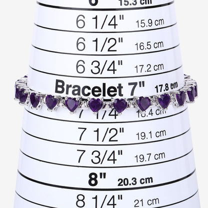 9.89 Ct Heart Purple Amethyst & Diamond Prong Silver Tennis Bracelet