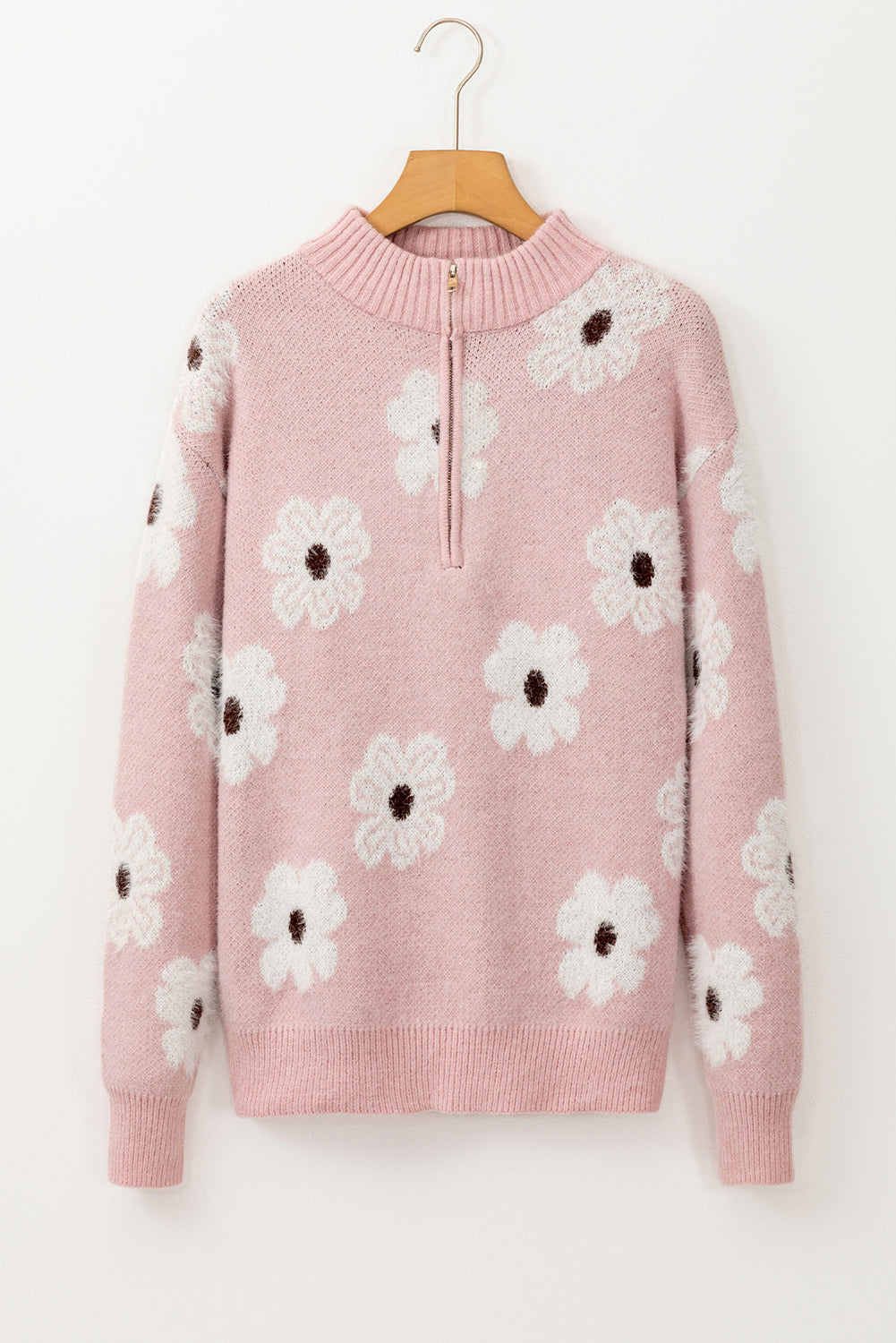 Threaded Pear Maria Floral Half Zip Drop Shoulder Sweater