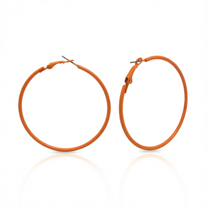 Orange Enamel & Silvertone Hoop Earrings