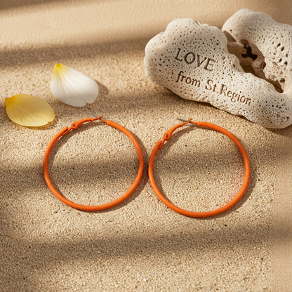 Orange Enamel & Silvertone Hoop Earrings