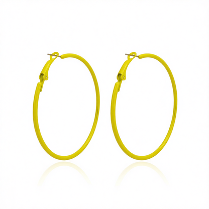 Yellow Enamel & Silvertone Hoop Earrings