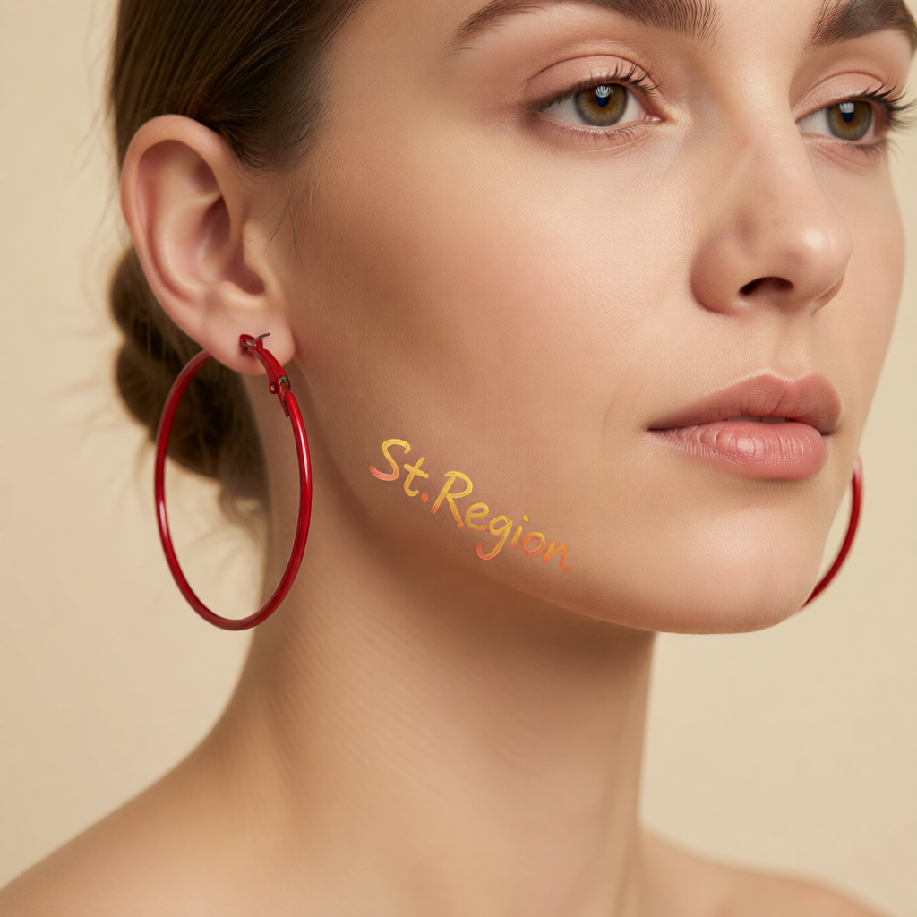 Red Enamel & Silvertone Hoop Earrings