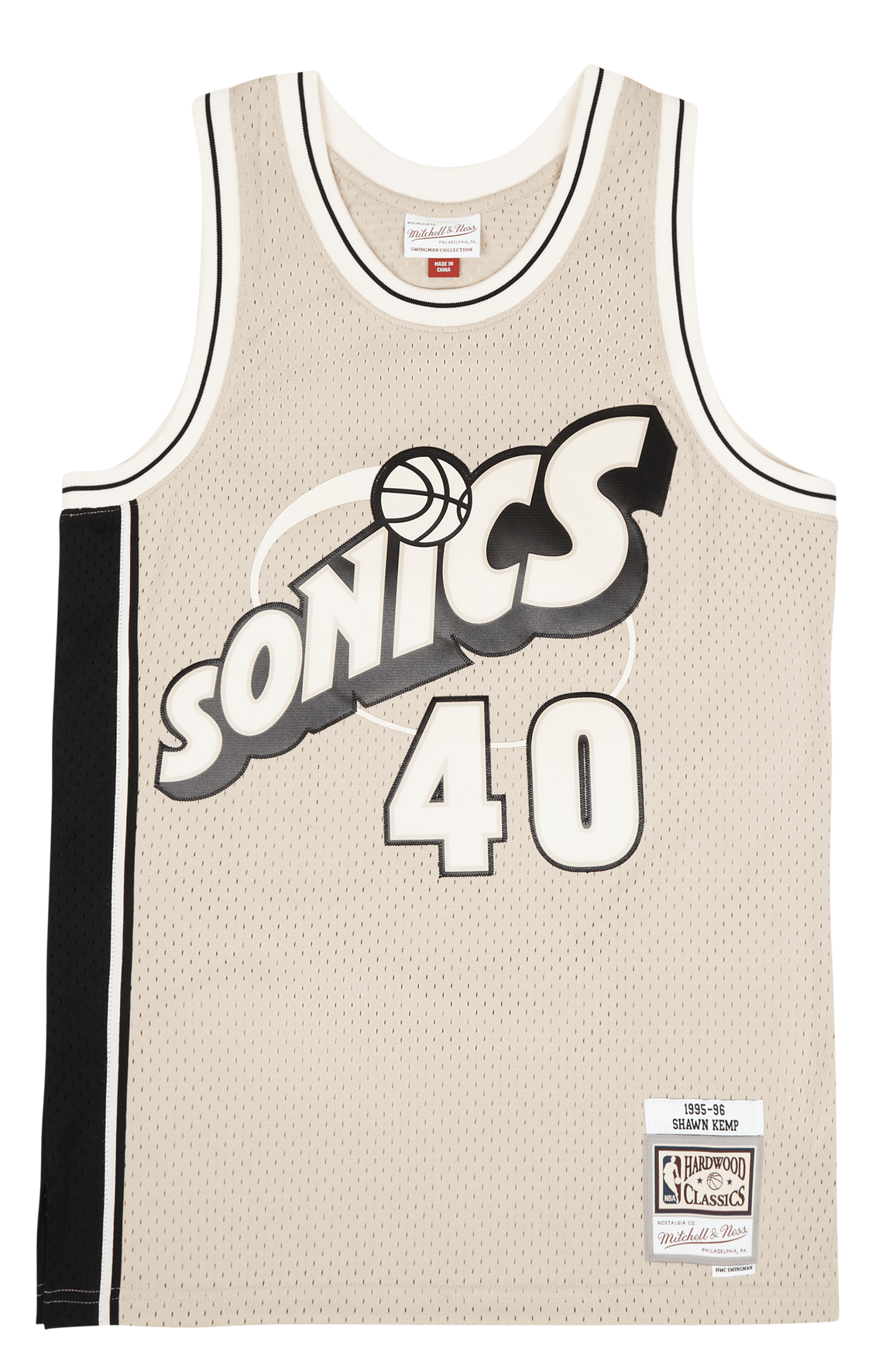 Men's Mitchell & Ness Khaki Black Swingman Jersey Supersonics 1995 Shawn Kemp