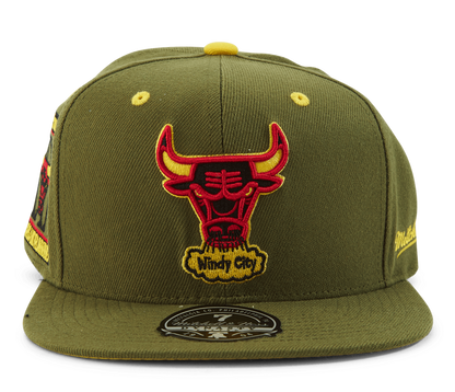 Mitchell & Ness Men's NBA Dusty Olive Fitted Hwc Bulls Fitted Caps