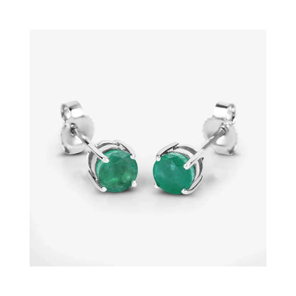 0.72 Ct Round Green Zambian Emerald Prong 10K Stud Earrings