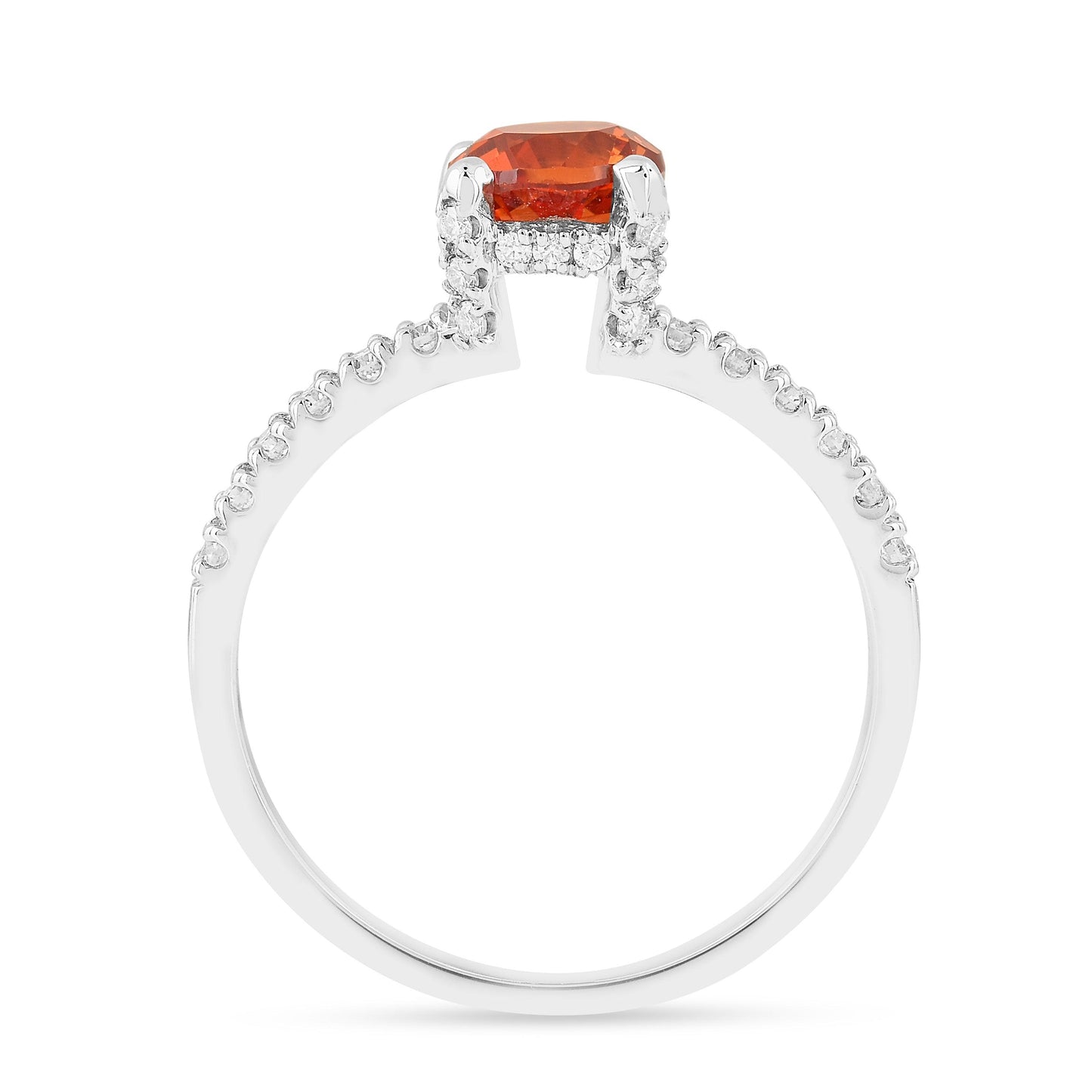1.58 Ct Round Lab Created Peach Sapphire and Moissanite Prong Silver Pave-set Ring