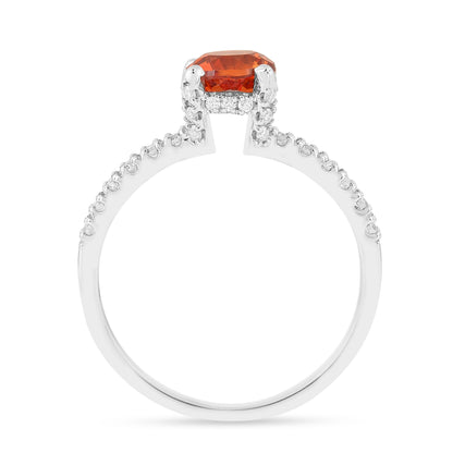 1.58 Ct Round Lab Created Peach Sapphire and Moissanite Prong Silver Pave-set Ring