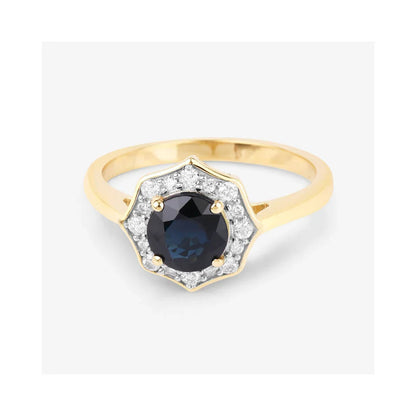 1.03 Ct Round Blue Sapphire & Lab Grown Diamond Prong 10K Gold Bridge Halo Ring