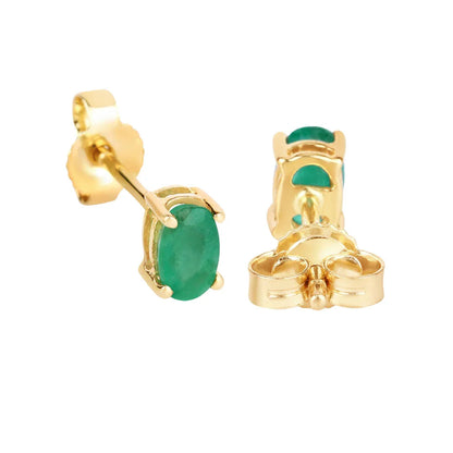 0.38 Ct Oval Green Zambian Emerald Prong 10K Gold Stud Earrings