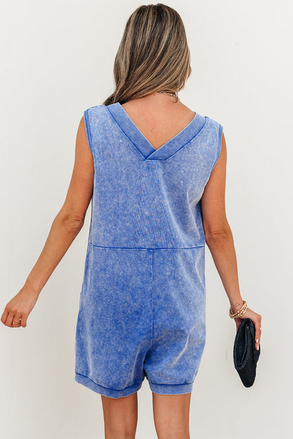 Threaded Pear Emma Mineral Wash Pocketed Sleeveless Loose Romper