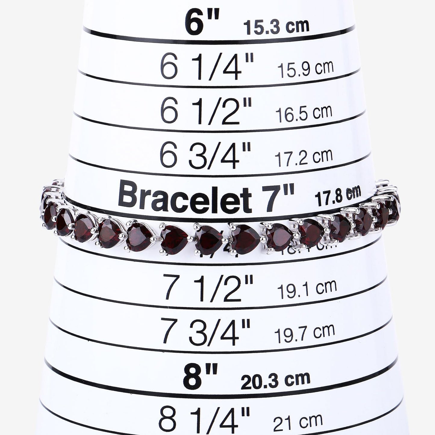 15.50 Ct Heart Red Garnet Prong Sterling Silver Box Clasp Tennis Bracelet
