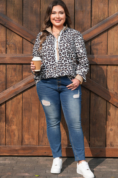 Threaded Pear Kayleigh Print Contrast Trim Long Sleeve PLUS Top