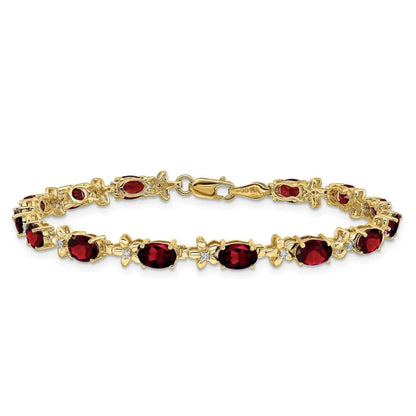 Genuine Red Garnet 14K Gold Floral Bracelet