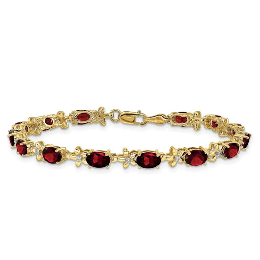 Genuine Red Garnet 14K Gold Floral Bracelet