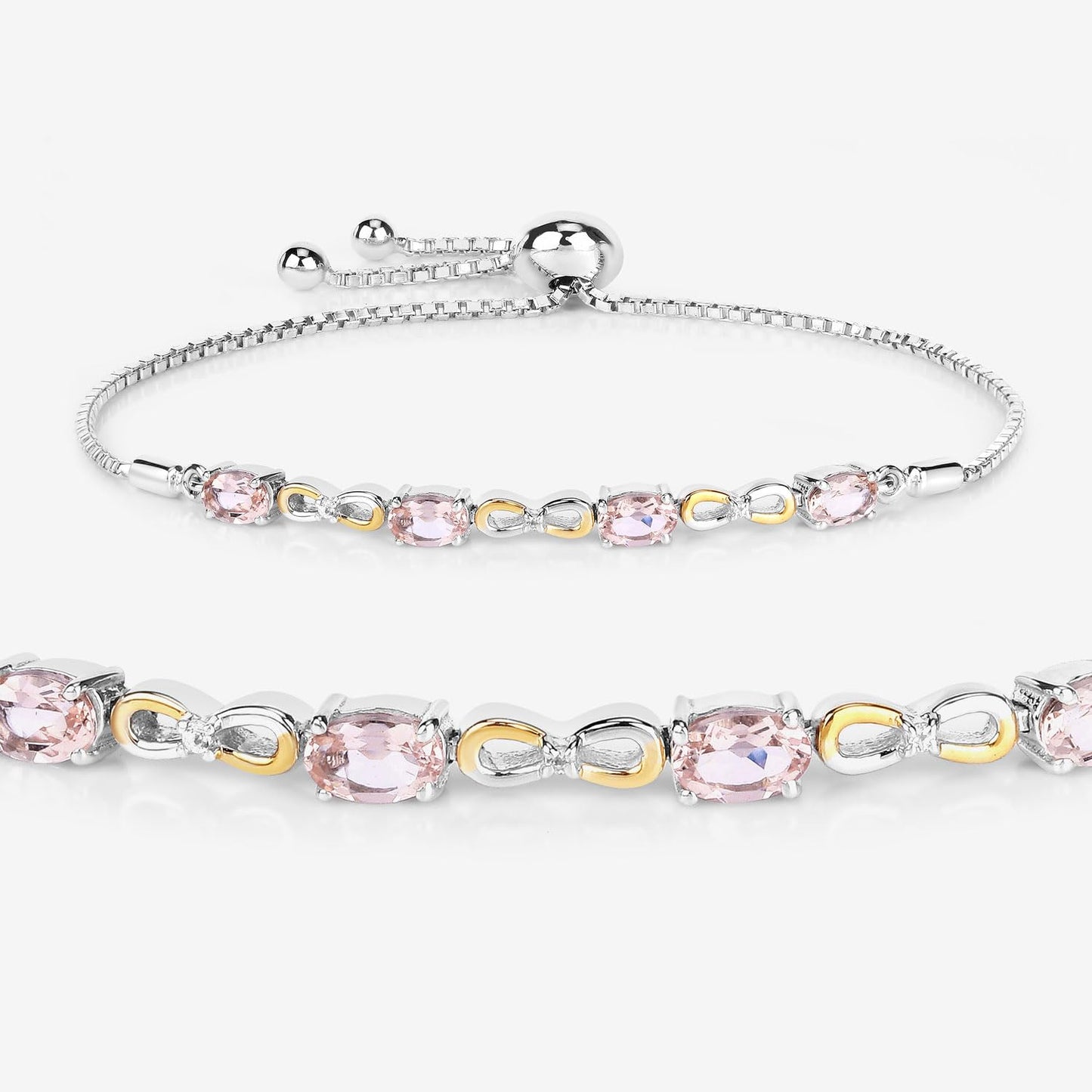 Oval Pink Morganite Prong Silver Infinity Bolo Adjustable Bracelet