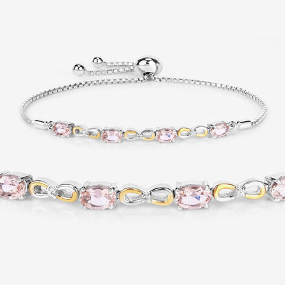 Oval Pink Morganite Prong Silver Infinity Bolo Adjustable Bracelet