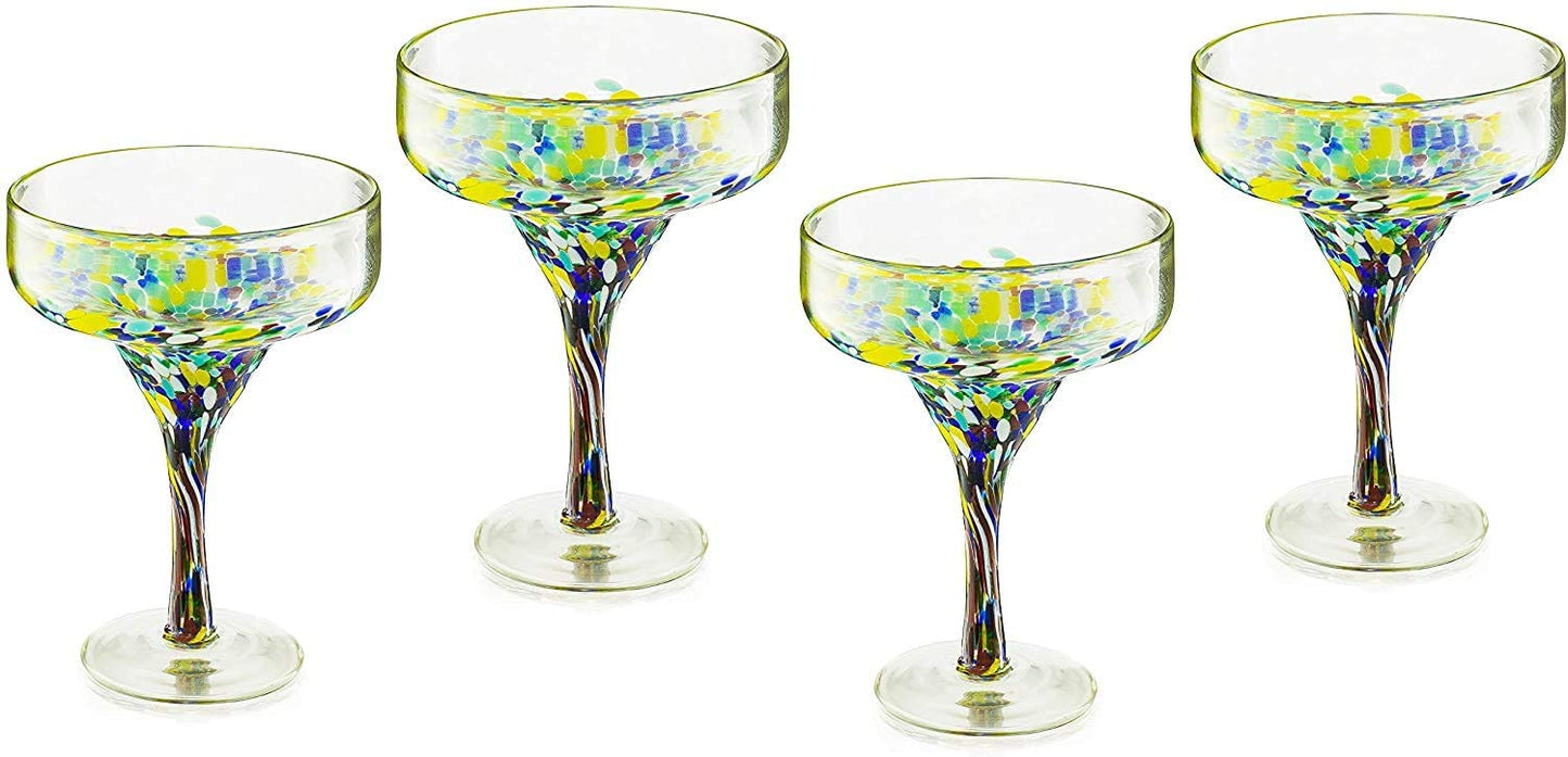 The Wine Savant Mexican Hand Blown Margarita Glasses in Confetti
