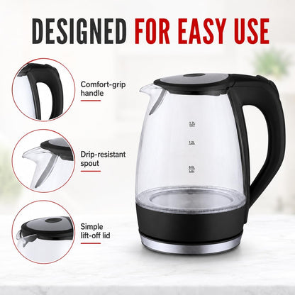1.7L Glass Electric Kettle with Removable Lid & Boil-Dry Protection