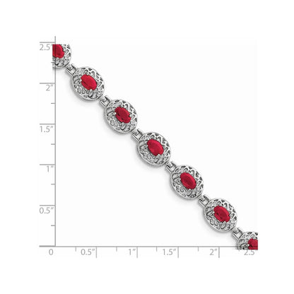 Genuine Red Ruby July Birthstone Silver Bracelet