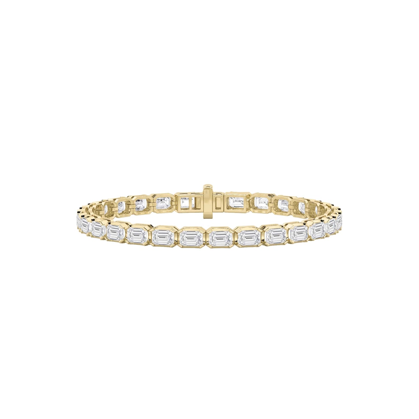 Emerald (F/VS) Lab Grown Diamond Bezel 14K Yellow Gold Tennis Bracelet