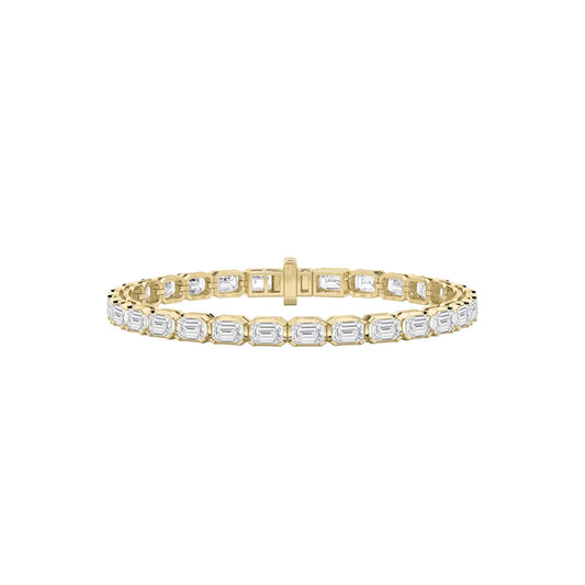 Emerald (F/VS) Lab Grown Diamond Bezel 14K Yellow Gold Tennis Bracelet