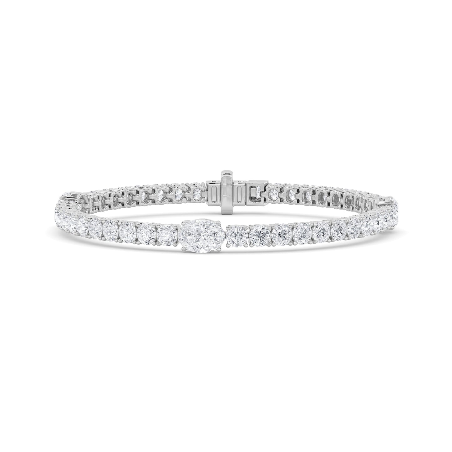 10Cttw Oval Lab Grown Diamond (F/VS) East West Station Bracelet in 14K White Gold