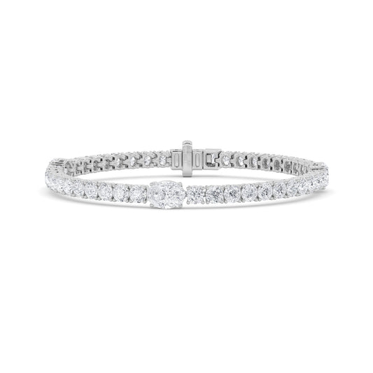 10Cttw Oval Lab Grown Diamond (F/VS) East West Station Bracelet in 14K White Gold