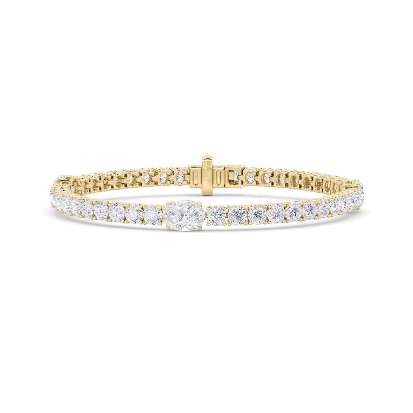 10Cttw Oval Shaped Lab Grown Diamond (F/VS) East West Station Bracelet in 14K Yellow Gold