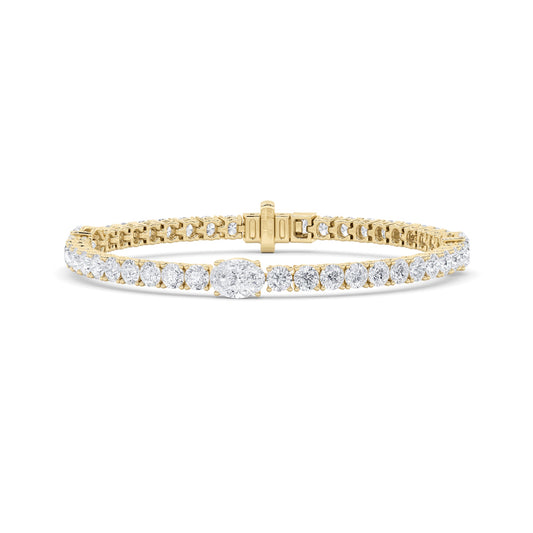 10Cttw Oval Shaped Lab Grown Diamond (F/VS) East West Station Bracelet in 14K Yellow Gold