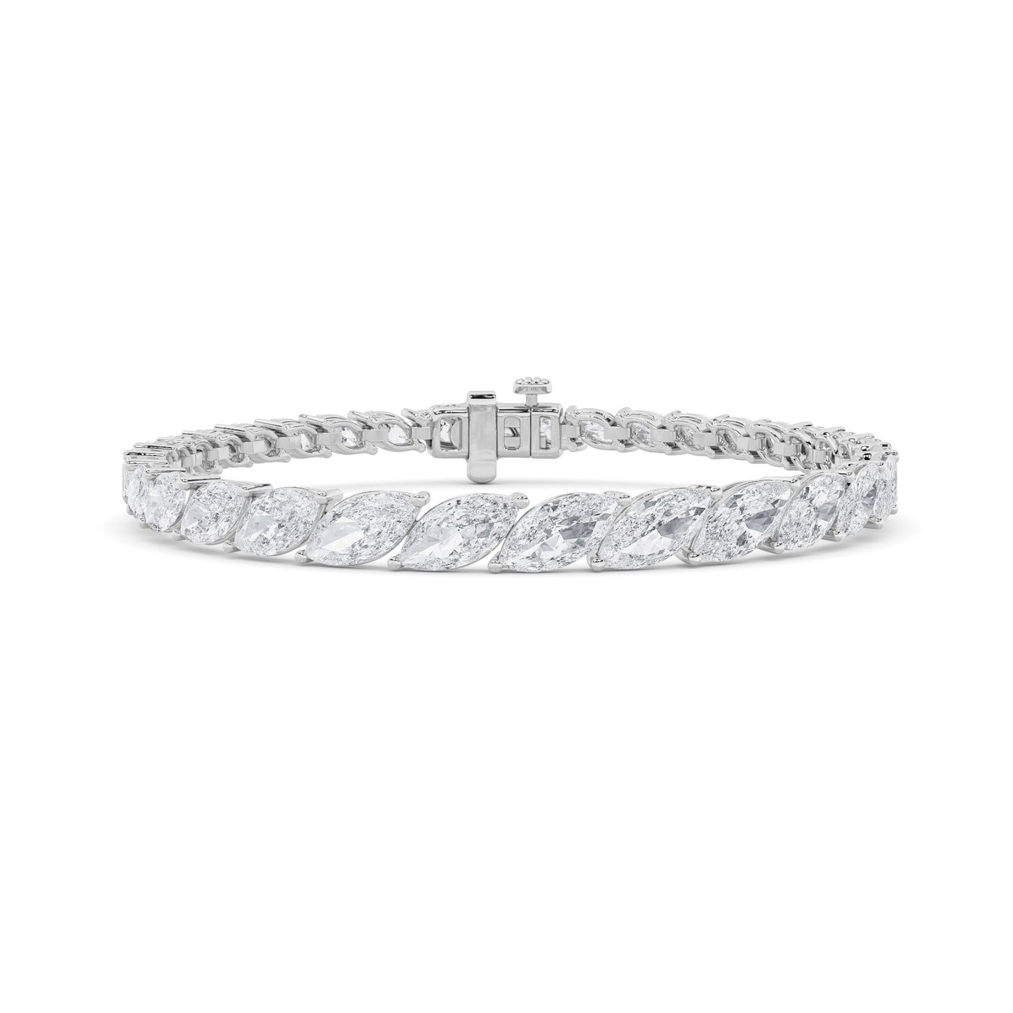 13 Ctw Marquise (F/VS) Lab Grown Diamond Prong 14K White Gold Fancy Tennis Bracelet