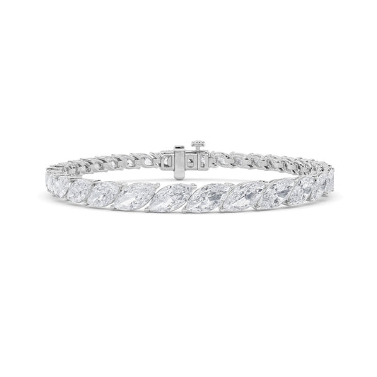 13 Ctw Marquise (F/VS) Lab Grown Diamond Prong 14K White Gold Fancy Tennis Bracelet
