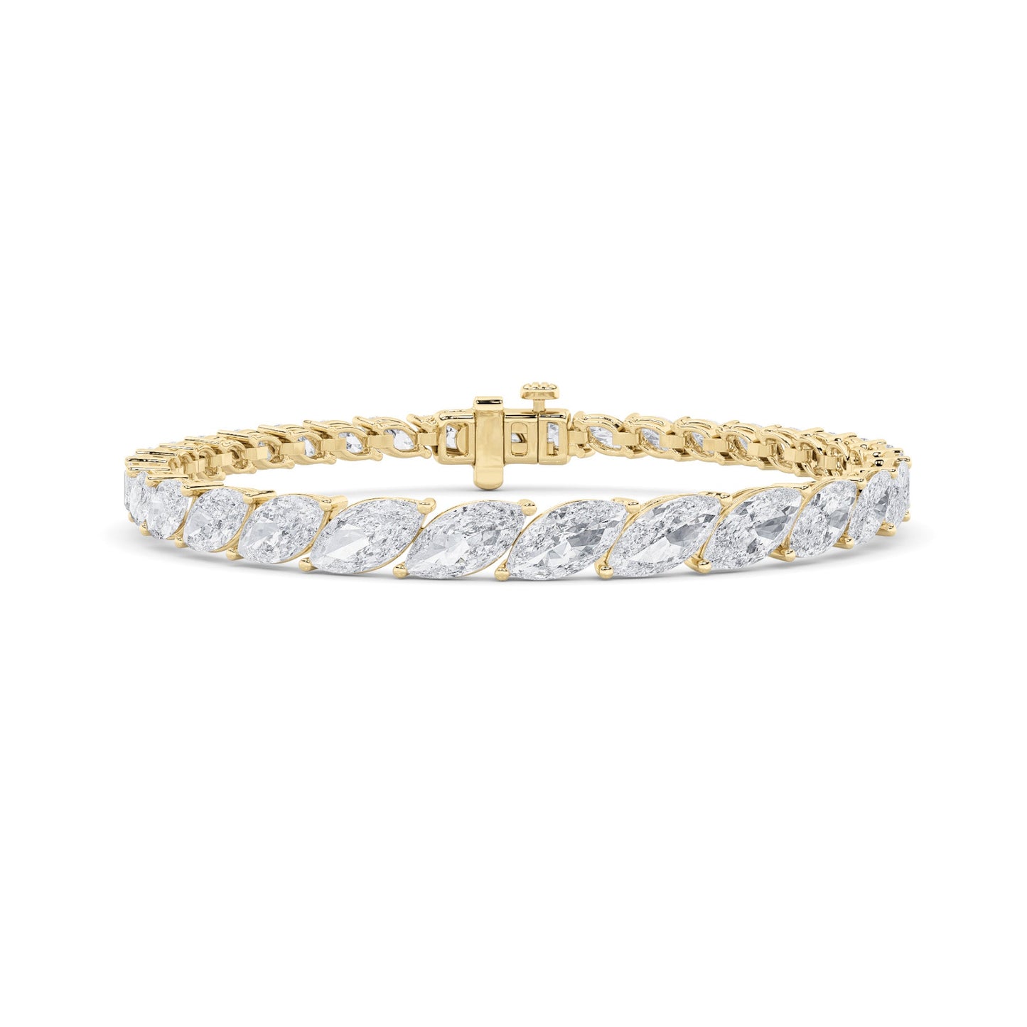 13 Ctw Marquise (F/VS) Lab Grown Diamond Prong 14K Yellow Gold Fancy Tennis Bracelet