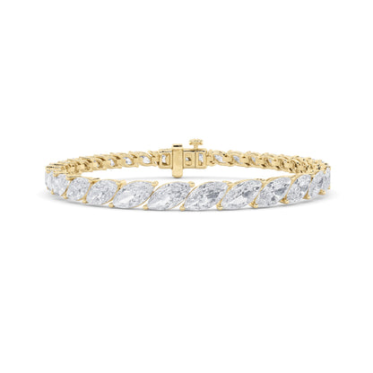 13 Ctw Marquise (F/VS) Lab Grown Diamond Prong 14K Yellow Gold Fancy Tennis Bracelet