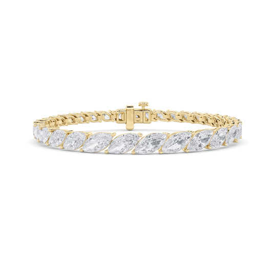 13 Ctw Marquise (F/VS) Lab Grown Diamond Prong 14K Yellow Gold Fancy Tennis Bracelet