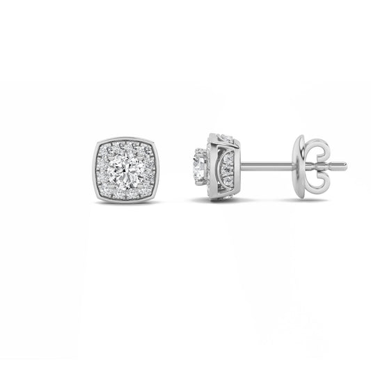 Round Shaped Lab Grown Diamond (F/VS) Halo Stud Earrings in 14K Gold