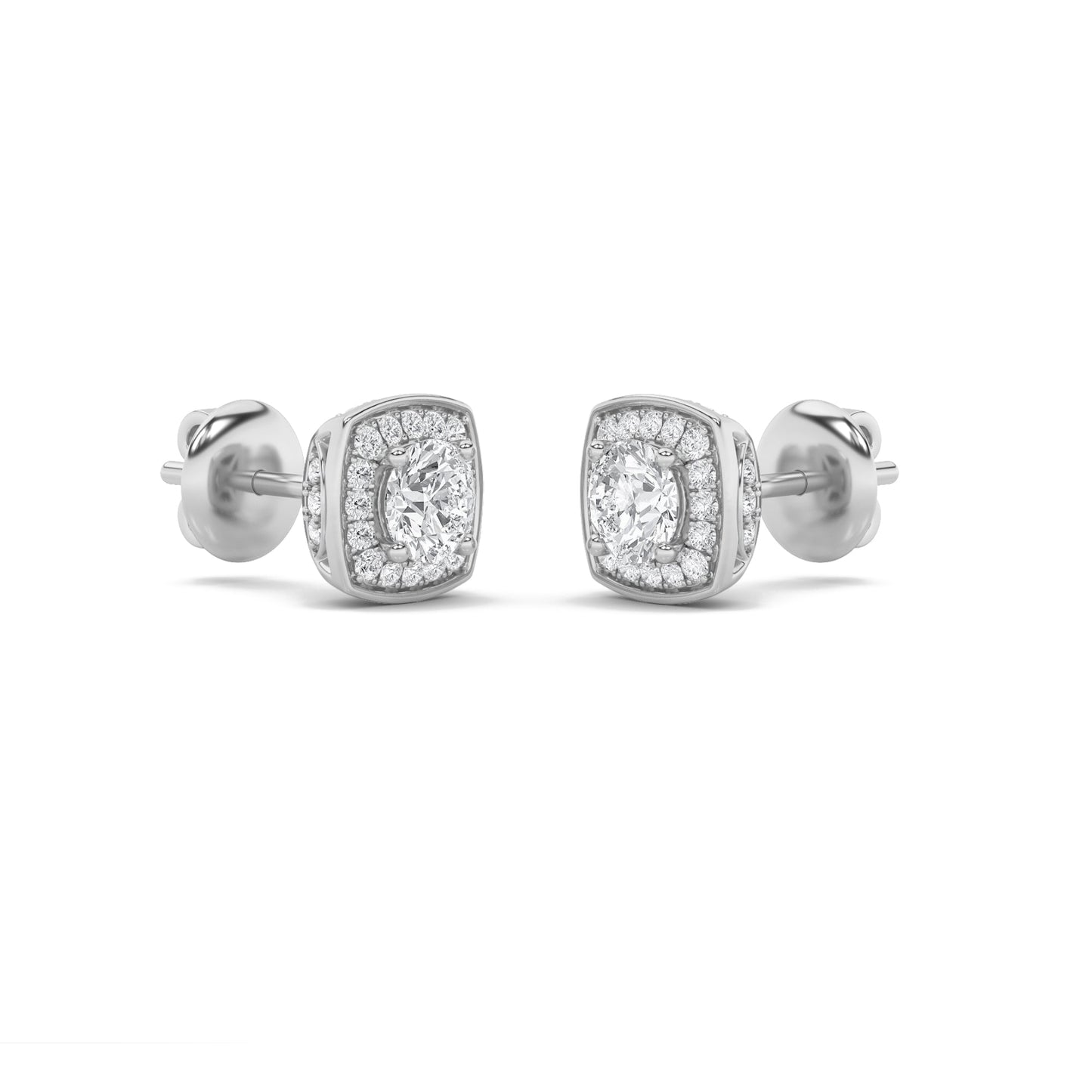 Round Shaped Lab Grown Diamond (F/VS) Halo Stud Earrings in 14K Gold